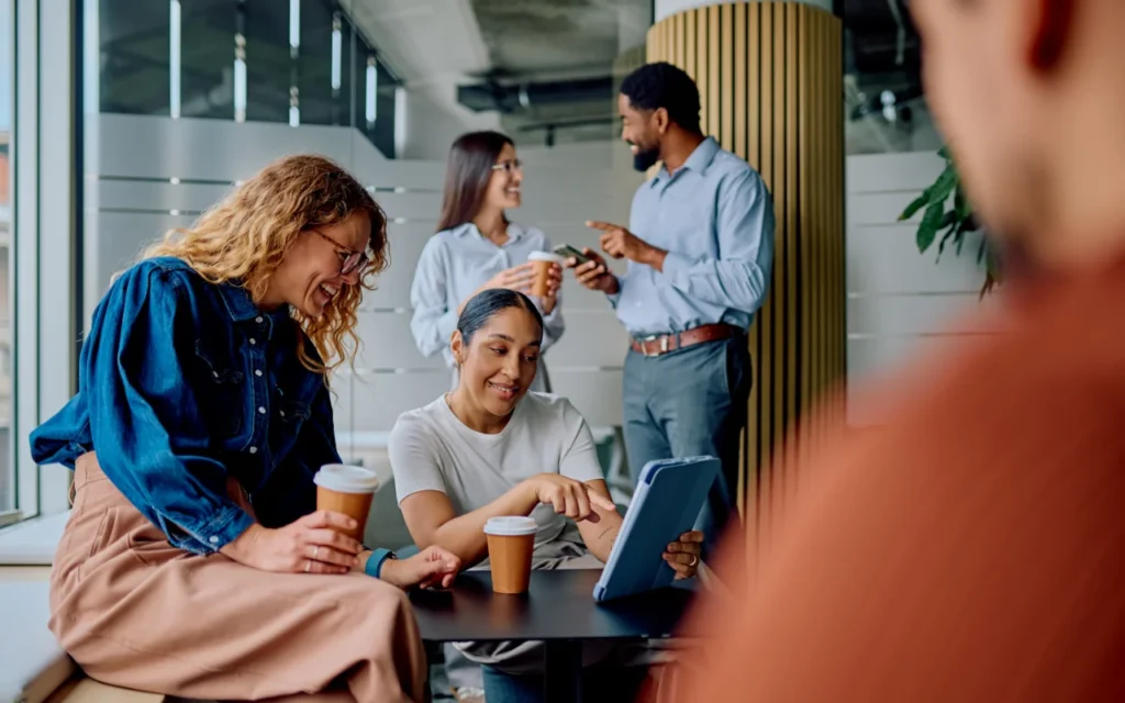 Colleagues supporting one-another in the workplace
